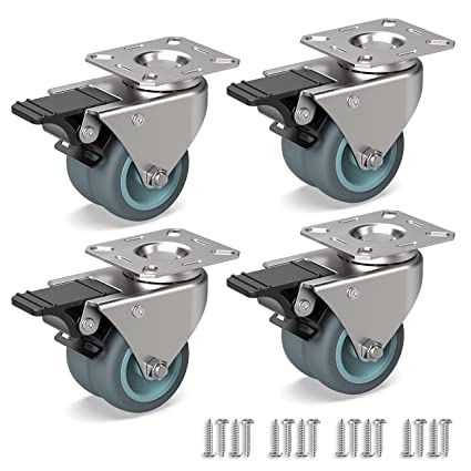 Nirox Juego de 4 Ruedas para muebles de 50 mm - Ruedas resistentes con freno hasta 400 kg - Ruedas giratorias interior y exterior - Ruedas pivotantes de goma - Ruedas industriales