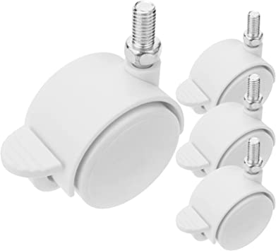 PrimeMatik - Rueda pivotante de Nailon con Freno 40 mm M8 Blanca 4 Pack